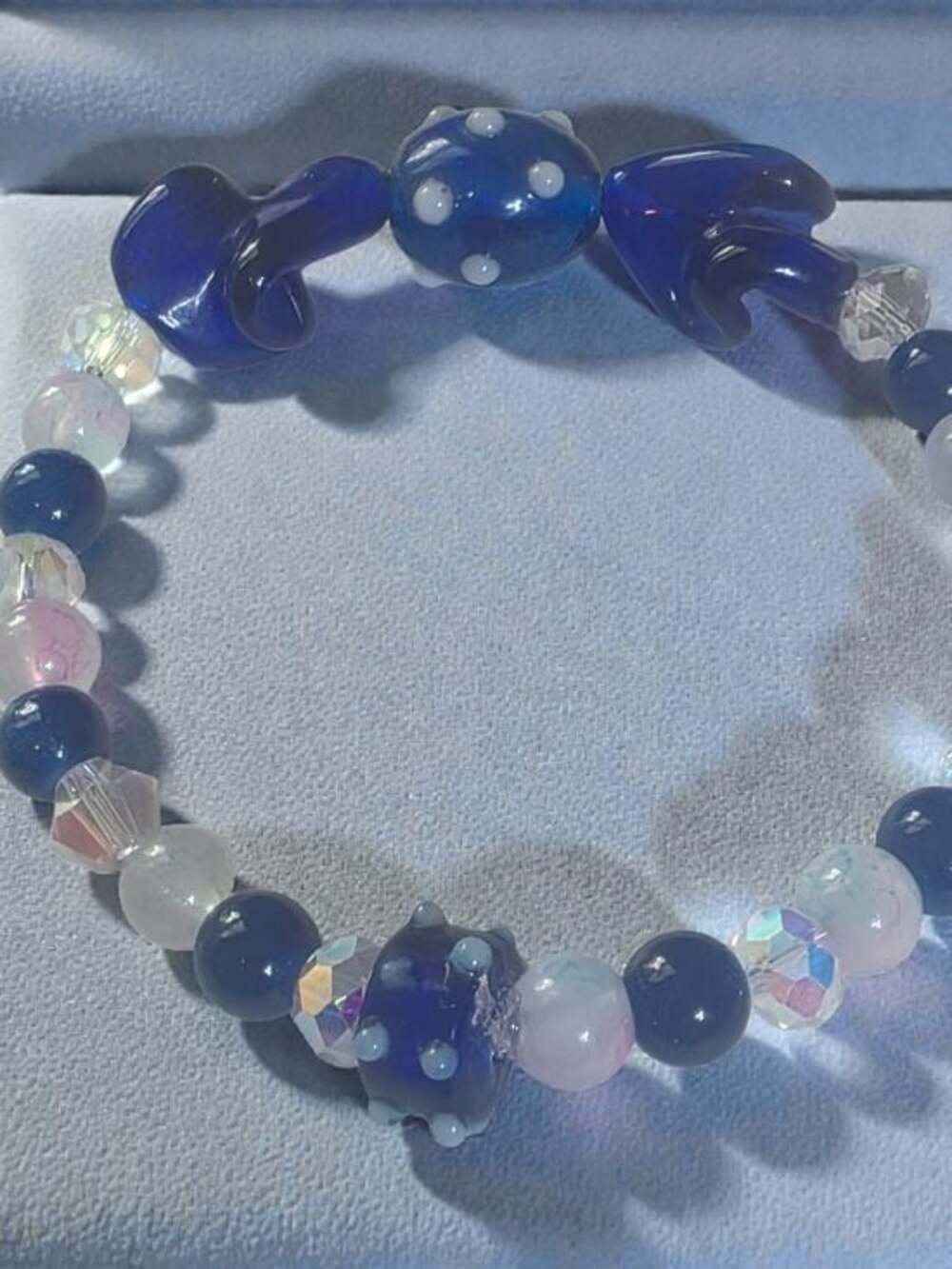 Blue Mushroom & Polka Dot Glass Beaded Bracelet